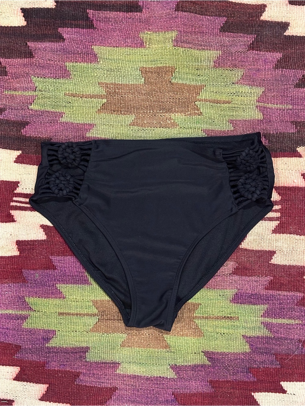 Xhilaration Black High-Waist Swim Bottom with Macramé Side Detail